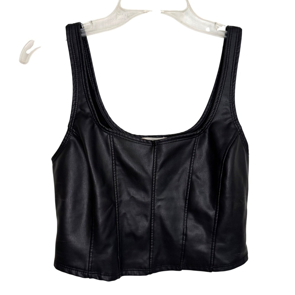 Edgy Faux Leather Corset Crop Top Black Altar'd State Seamed Tank Size S Women
